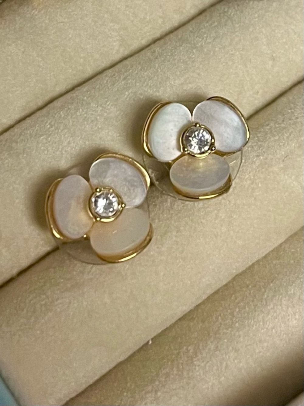 Kate Spade New York Disco Pansy Gold and Pearlescent Stud Earrings w Crystal